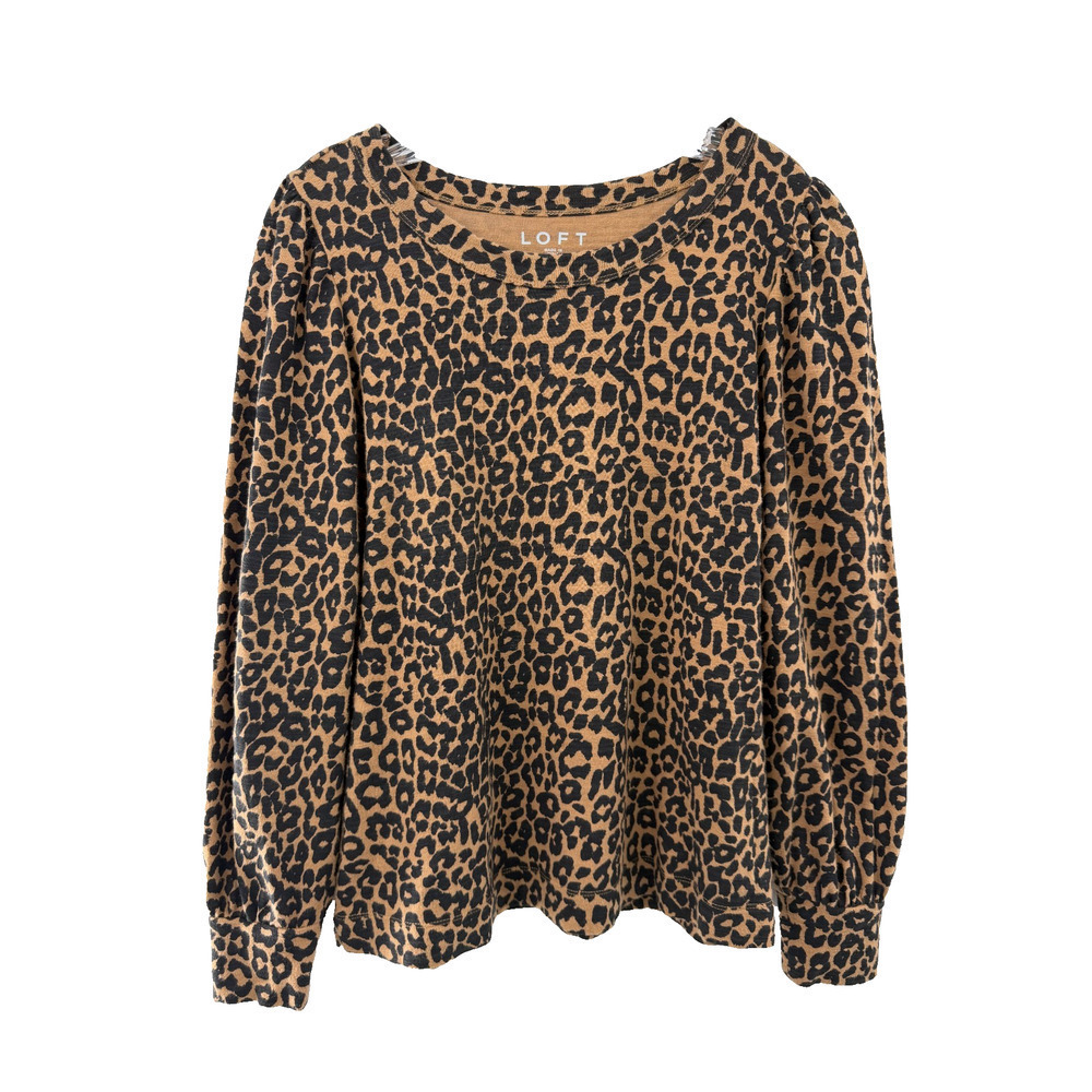 Loft Women's L/S Animal Print Cotton Scoop Neck Sweatshirt Top Size Medium EUC